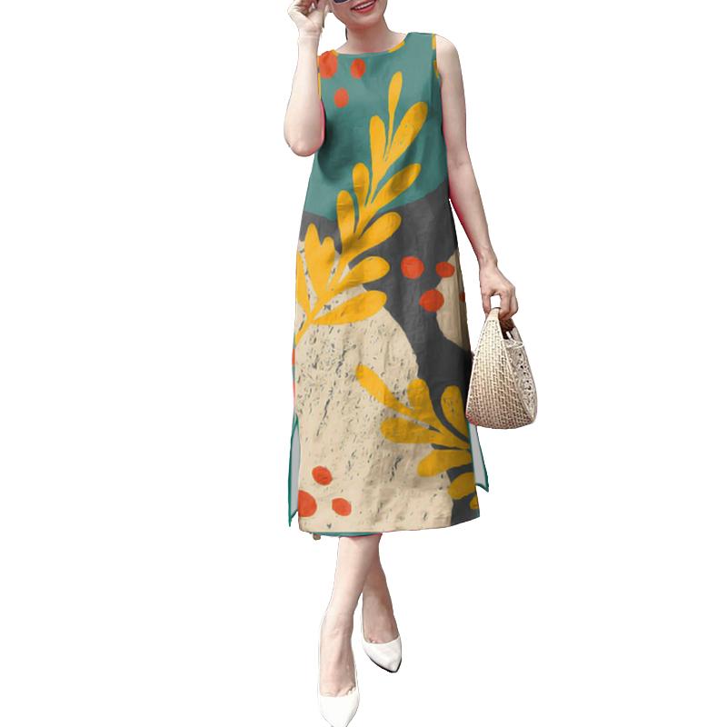 

ZANZEA Женское повседневное летнее платье без рукавов с принтом и круглым вырезом 2XL