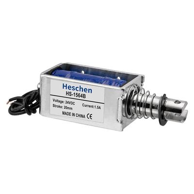 Heschen Solenoid 20mm 60N Otevřený Lineární Pohyb HS-1564B Elektromagnet, DC24V, 1.5A, Zdvih, Síla, Typ Push-Pull, Rám,