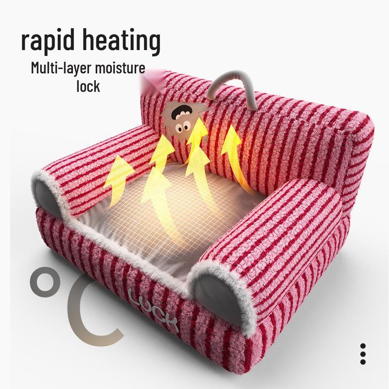 Plush Four Seasons Cat & Dog Bed - Cozy, Non-slip, Raised Striped Sofa for Autumn & Winter