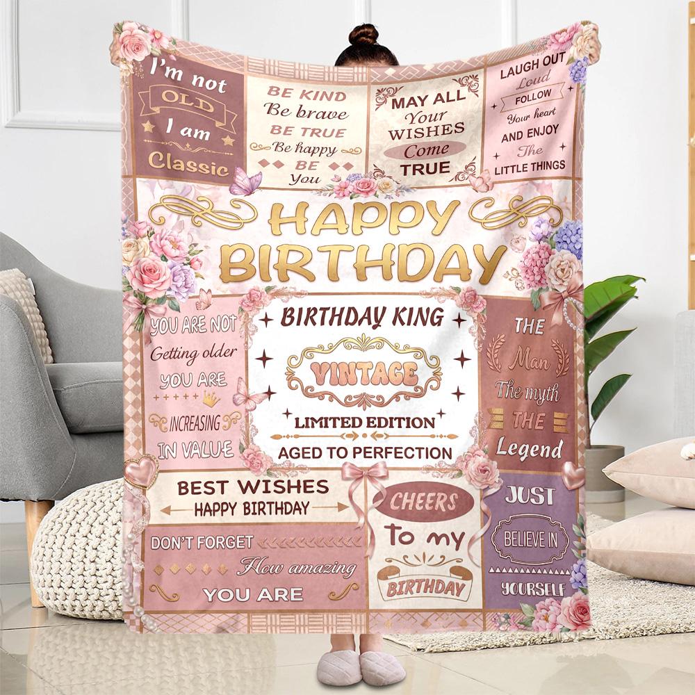 Vintage Birthday Celebration Flannel Blanket-Soft and Suitable for Sofas,Beds,Offices,Travel,All Seasons,Great Gift for Holidays and Birthdays.