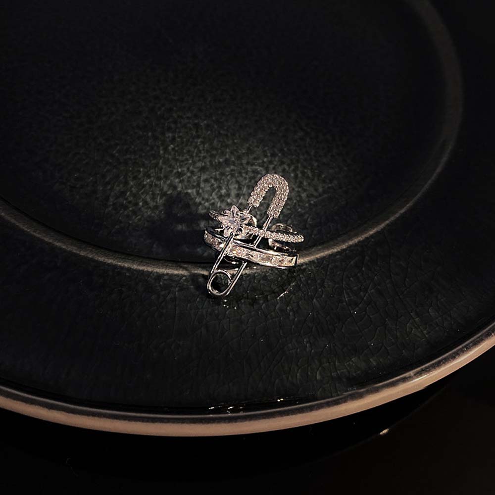 American Micro-Inlaid Pin Design Zircon Double Layer Finger Rings Copper Open Ring Fashion Jewelry