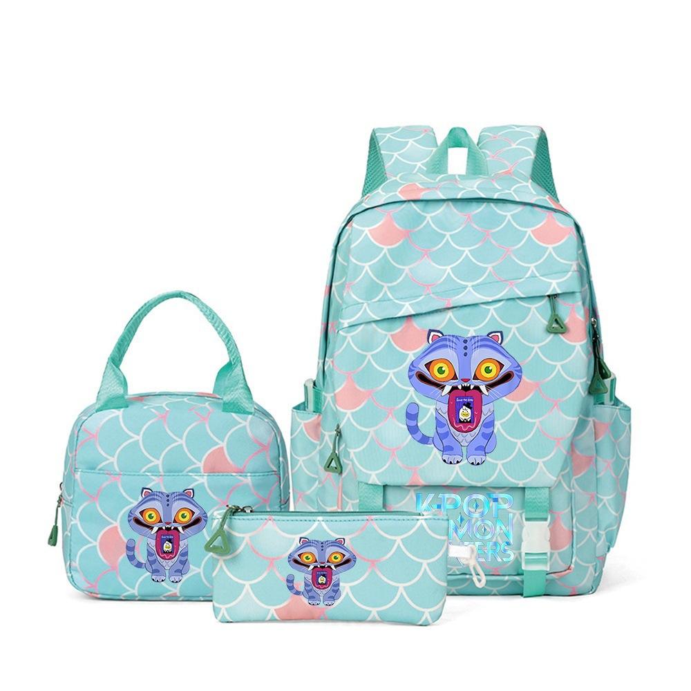 3 Piece School Backpack Set for Students Large Capacity Oxford Cloth Schoolbag with Shoulder Strap and Pencil Case