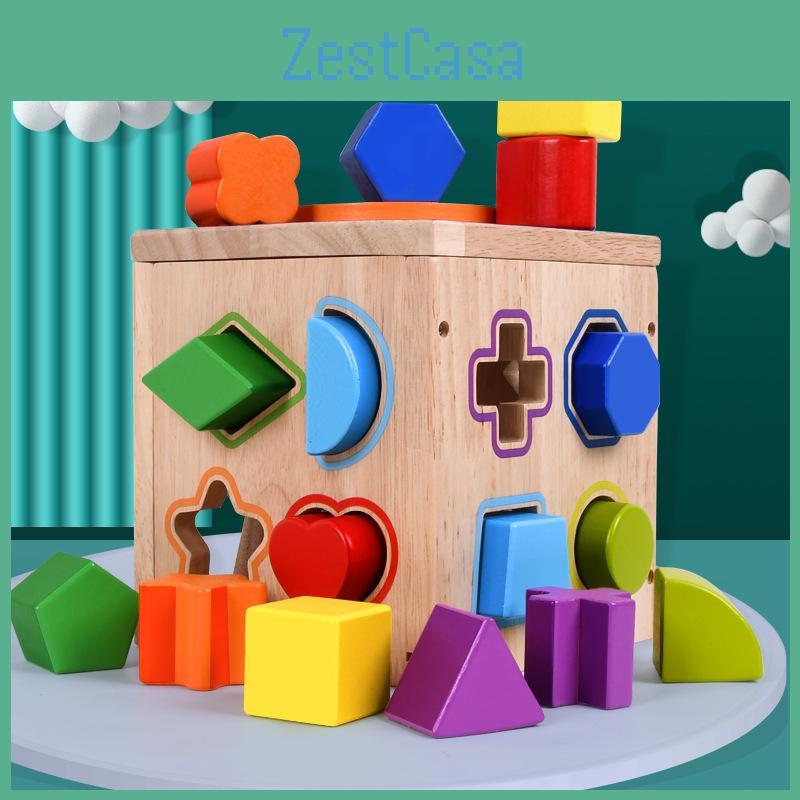 Geometric Kids Wooden Matching Blocks 16 Hole Space Intelligence Box Toy