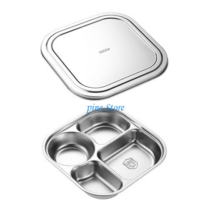 Practical Stainless Steel Tray with Dividers for Outdoor and Indoor Dining N0HB
