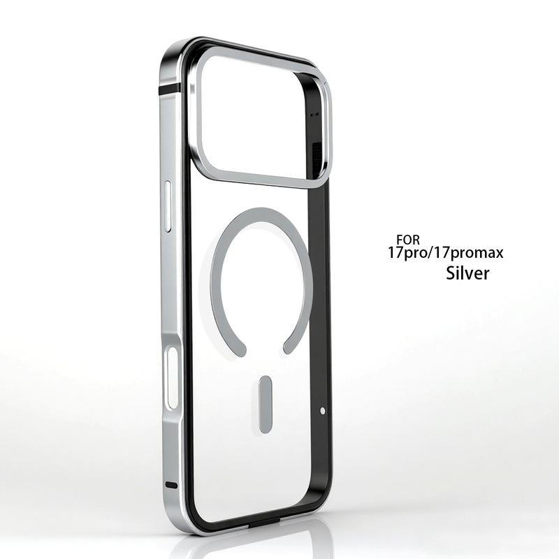 For IPhone 17 Pro High-End Metal Frame Phone Case, 17 Promax Magsafe Magnetic Charging HD Backplate Phone Protection Cases
