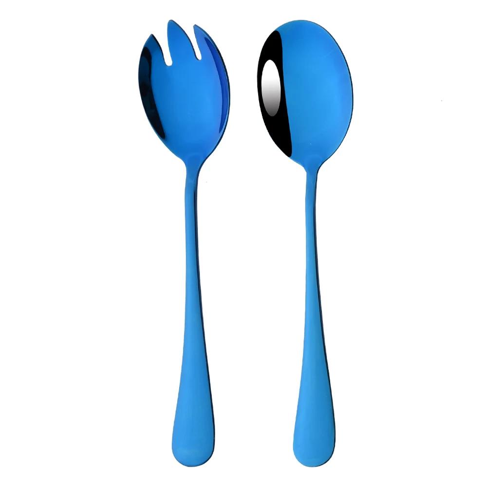 2Pcs Salad Spoon Dinnerware Set Gold Unique Spoon Cutlery Set Salad Fork Stainless Steel Tableware Party Serving Spoon Flatware