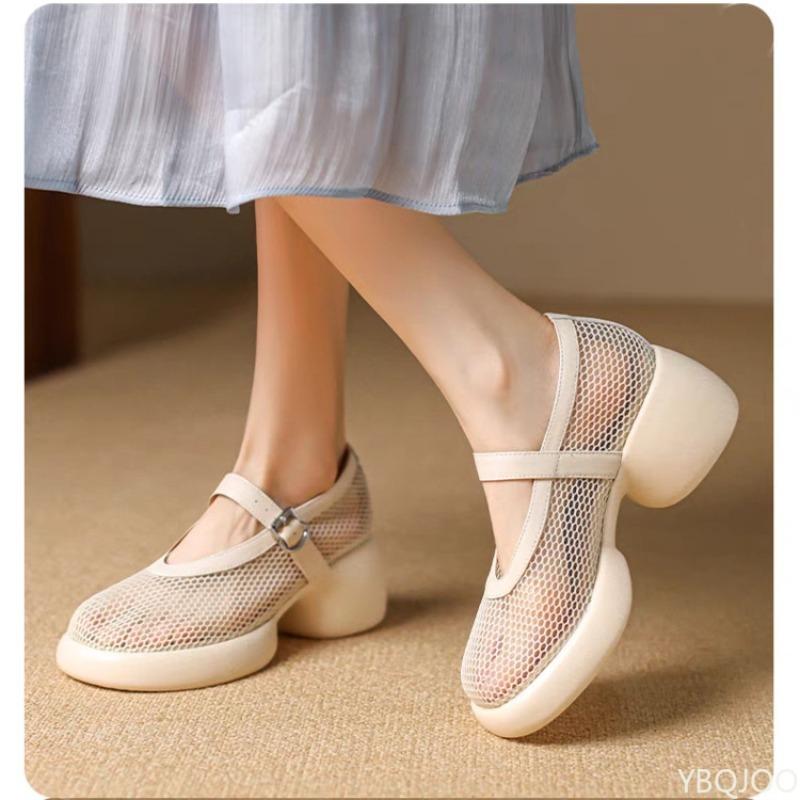 Fashion Female Baotou Thick Sole Mesh Single Shoes Buckle Summer New Fashionable Versatile Shoes Lightweight Breathable Women's Sandals
