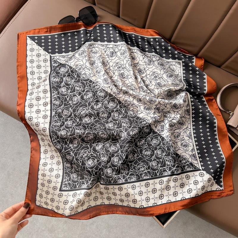 Silk scarf 71 * 71 imitation silk square scarf Korean atmosphere neck silk scarf flower pattern flower polka dot scarf