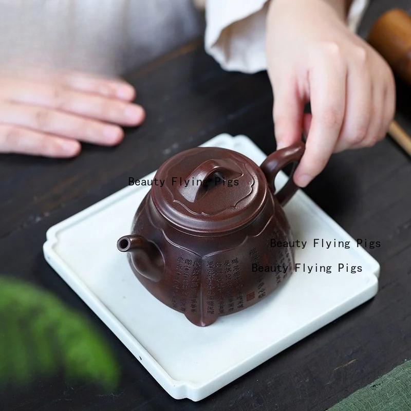 1pc Yixing Raw Ore Iron Blood Red Sand Teapot Handmade Purple Clay Teapot Home Kung Fu Tea Set, Chinese Handmade Teapot