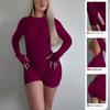 Women's Matte Long Sleeve Open-Back Yoga Jumpsuit with Shorts - Stylish Fitness Attire