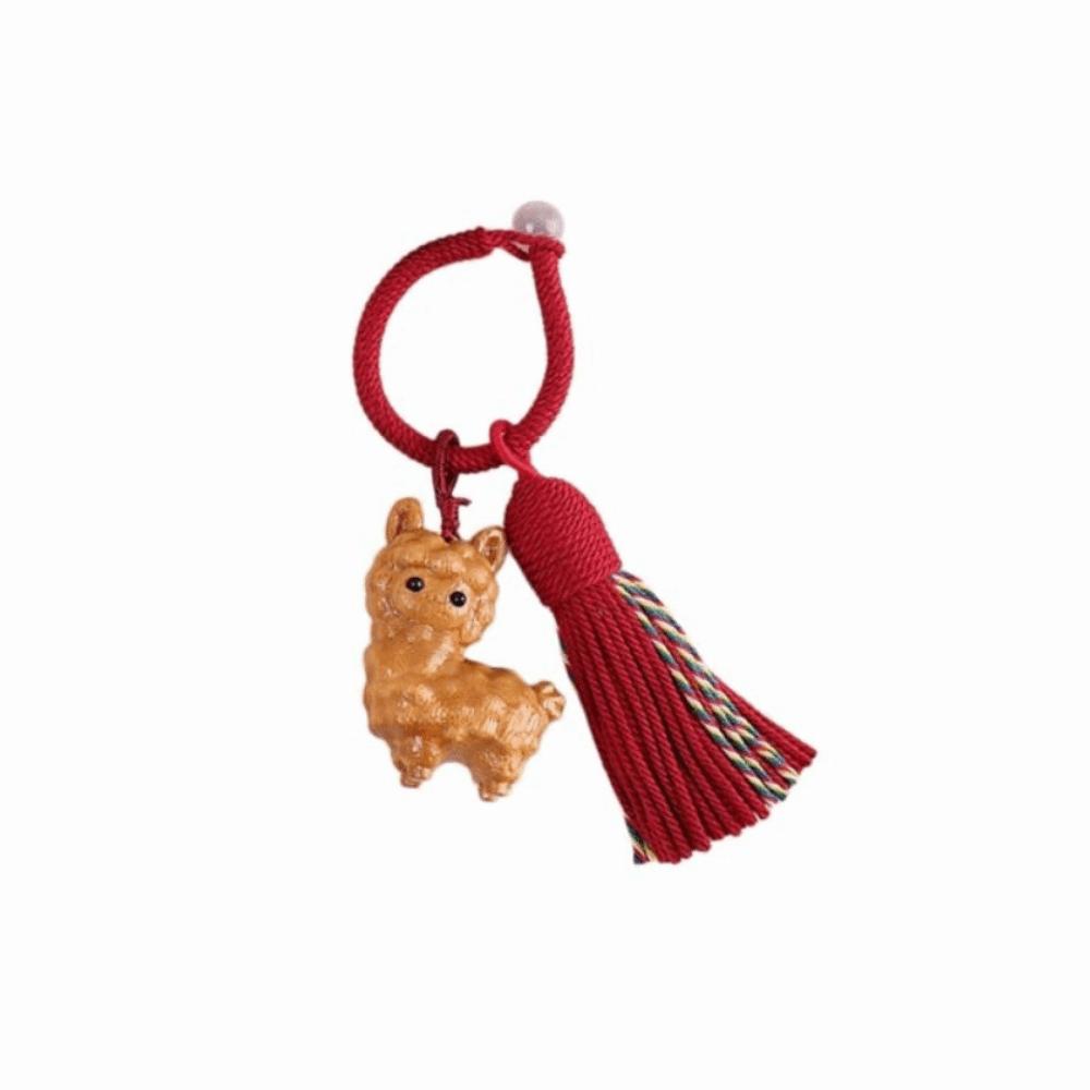 Alpaca Sheep Lamb Wooden Lamb Keyring Multi-Color Tassel Alpaca Bag Charm Unisex