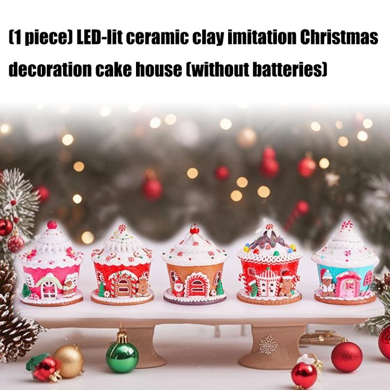 Glowing Ceramic Simulation Christmas House Decoration With LED Lights  Battery Powered Handmade Holiday Gift
