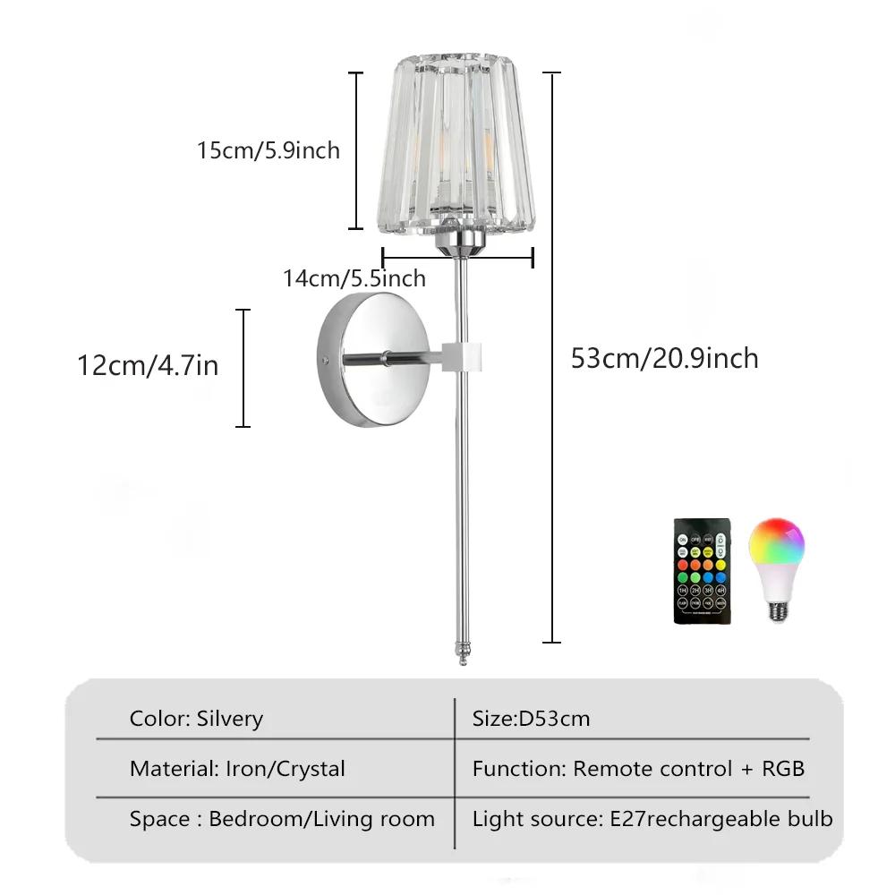 American Style Wall Lamp No wiring LED Rechargeable Bulbs wall Light Crystal wall Sconce For Bedroom Background Home Lighting