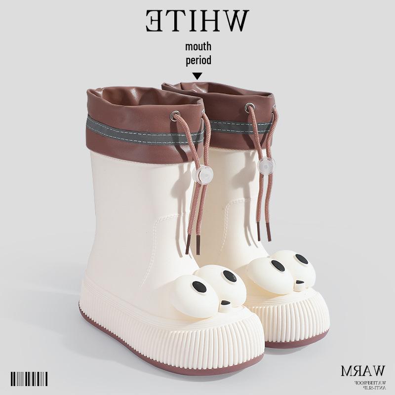 Women's Fashion Rain Boots: Non-Slip, Waterproof, Fleece-Lined, Mid-Calf Boots for Ladies & Kids - Perfect for Outdoor Wear.