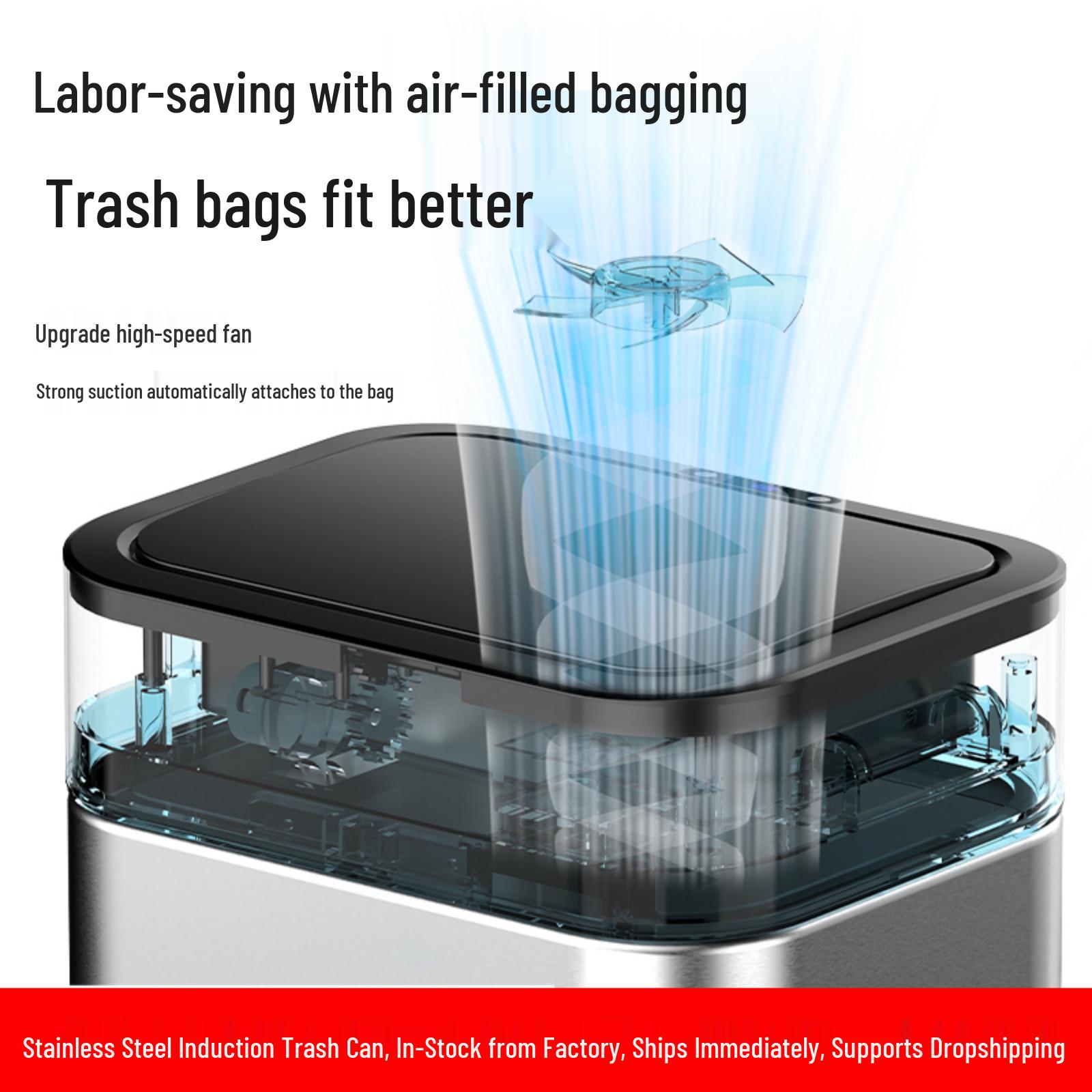 

Large Smart Induction Stainless Steel Trash Can with Automatic Bagging Function 9L: 21.5*27.5*36cm