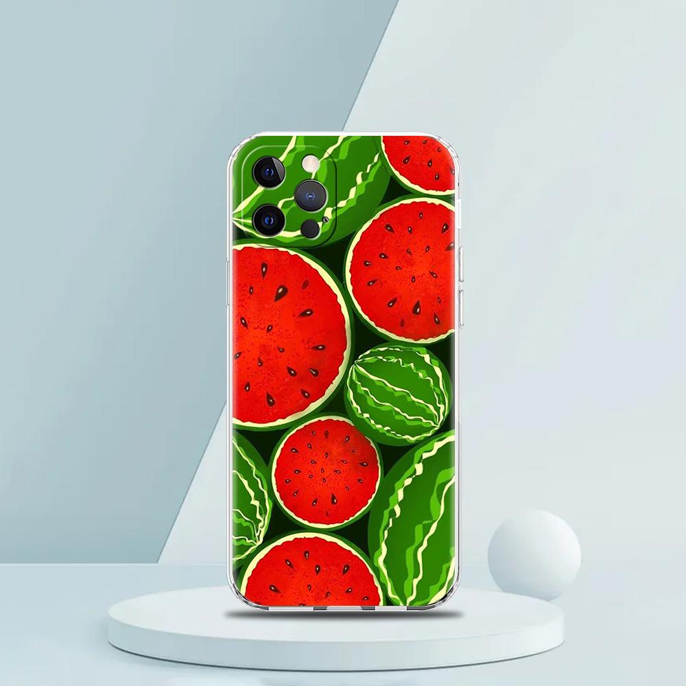 

Soft TPU Transparent Phone Case Cover for iPhone 16 15 14 13 12 11 Pro Max XR 8 7 Plus Shockproof Shell Watermelon Fruit Pattern for iPhone 16