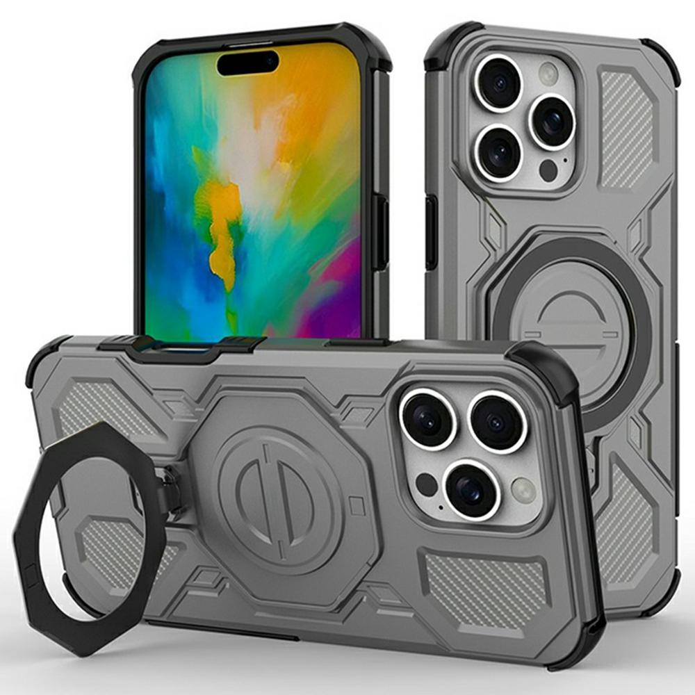 For iPhone 16 Pro Magnetic Case Rotating Metal Kickstand Shockproof PC+TPU Phone Back Cover