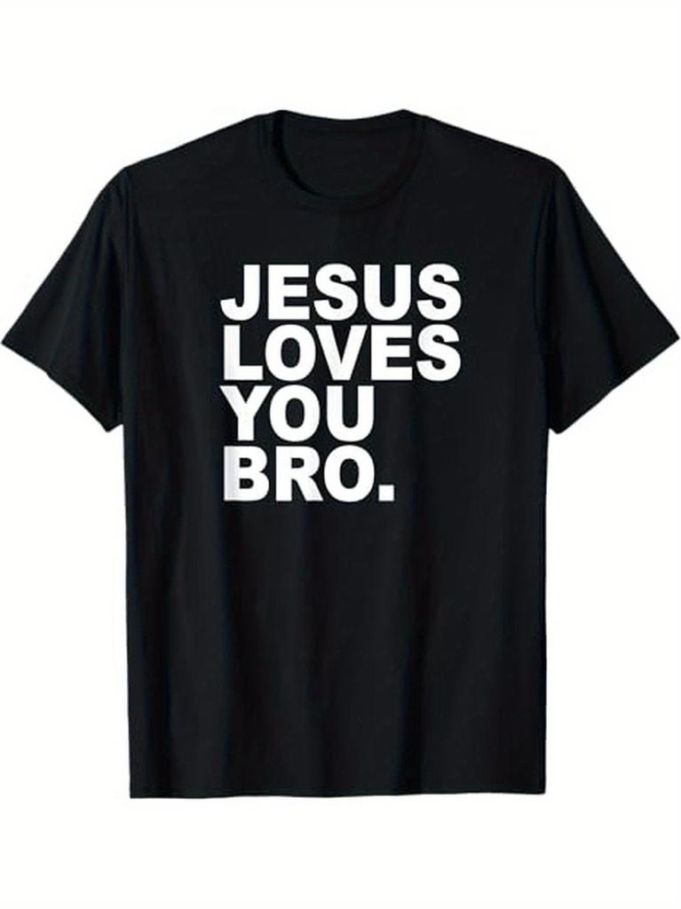 Loves You Bro Men'S Faith T-Shirt - Black with White Lettering, Comfortable Crew Neck Short Sleeve T