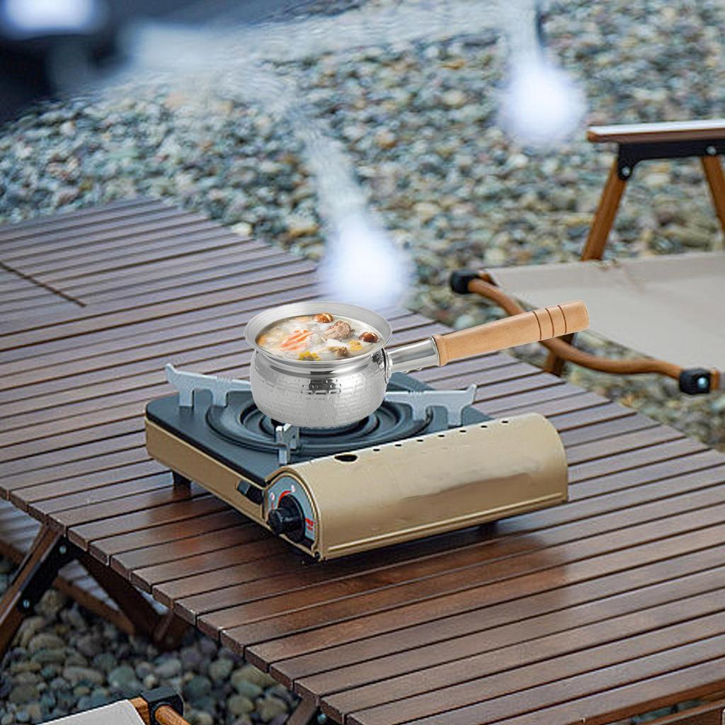 Saucepan with Wood Handle Milk Noodles Pot Portable Saucepan with Long Wood Handle for Kitchen Hotel Teahouse Home Restaurant