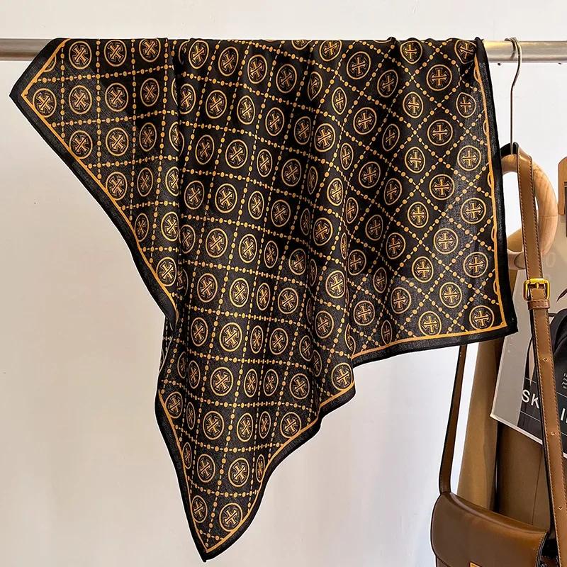 

Роскошный квадратный бархатный шарф для волос с геометрическим принтом для женщин, мягкий головной хиджаб для офиса, шейные платки, косынка, женская повязка на голову, шейный платок 70x70cm