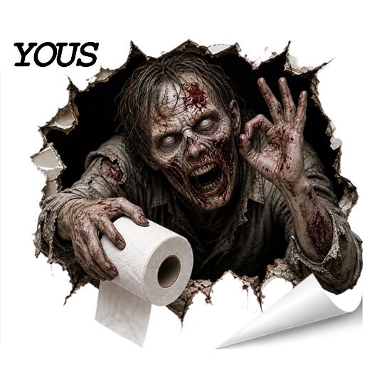 Graphic Wall Stickers for Refrigerator Spooky Crack Ghost Toilet Tank Lid Sticker, Halloween Horror 3D Broken Zombie Waterproof PVC
