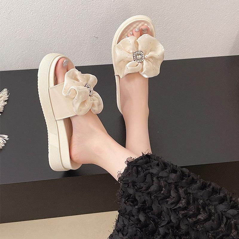 High-end Bow Cool Slippers Women Wear Summer Internet Celebrity Fashion Muffin Heel Thick-soled Heightening Non-slip Beach Shoes