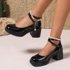 Women's Thick Heel Shoes Spring New Square Head Shallow Mouth Thick Bottom Metal Buckle Anti-slip Wear Mary Jane Shoes