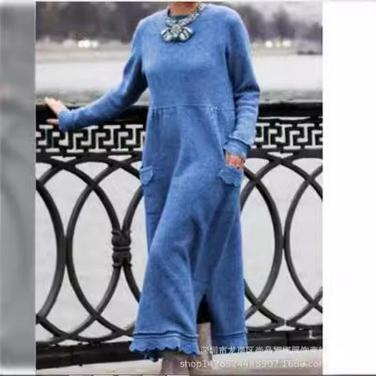 Solid Color Round Neck Loose Lace Plus Size Knitted Pullover Dress
