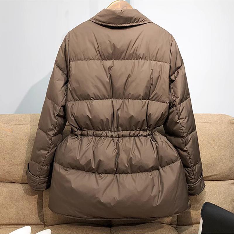 Down Jacket Winter Women White Duck Down Coat Female Notched Collar Double Breasted Coats Casual Lady Drawstring Puffer Outwear