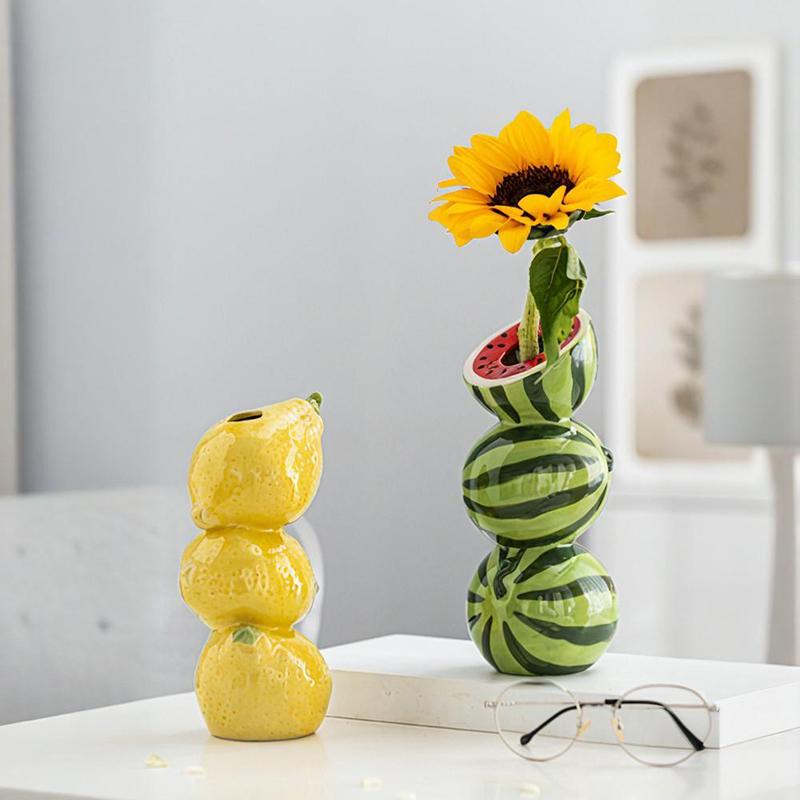 1PC Imitation Fruit Vase Modern Lemon Container Simulated Flower Pots Ceramic Vase Desktop Decoration 3 styles