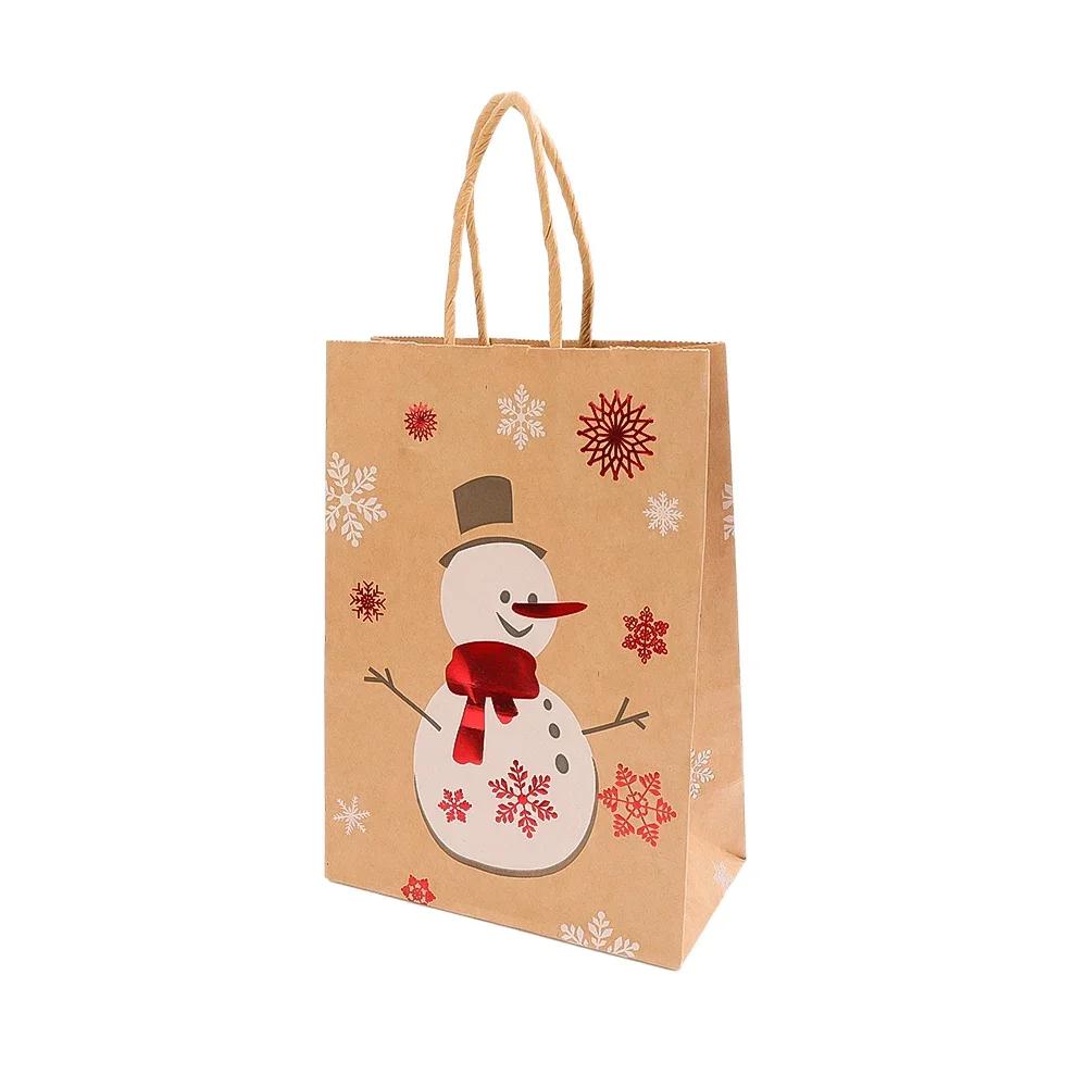 20/1x Joyful Christmas Kraft Paper Reusable Candy Toys Pouch Party Decor Packing Presents Handbag Santa Claus Reindeer Snowflake