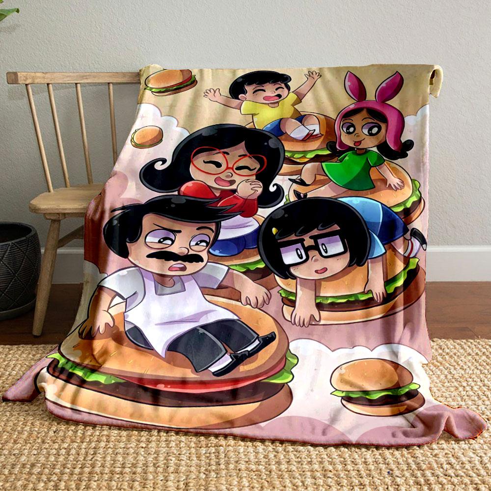 Cartoon Characters Sitting or Playing On Giant Floating Hamburgers. for All Seasons Blanket Lunch Break Throw Gift