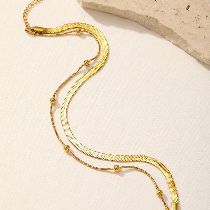 Stainless Steel Waterproof Double-Layer Snake Bone Bead Chain Anklet for Women Fashion Simple Adjustable Anklet Jewelry Gift