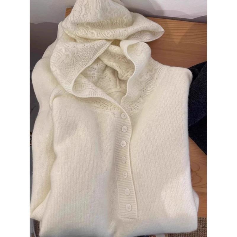 Women's Designer Hooded Knit Sweater - 2026 Autumn/Winter Loose Lazy Style Top