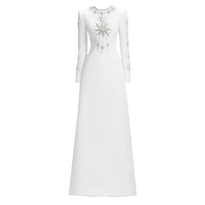 Elegante Vestido de Noite Longo 2026 com Bordados e Pedras Strass