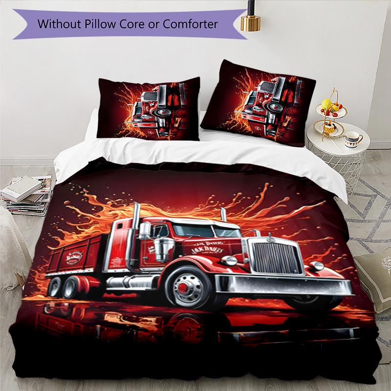 Truck Driver 3pcs Bedding Set Duvet Cover Closure Includes 1 Duvet Cover & 2 Pillowcases for All Seasons Bedroom Home Dorm Decor
