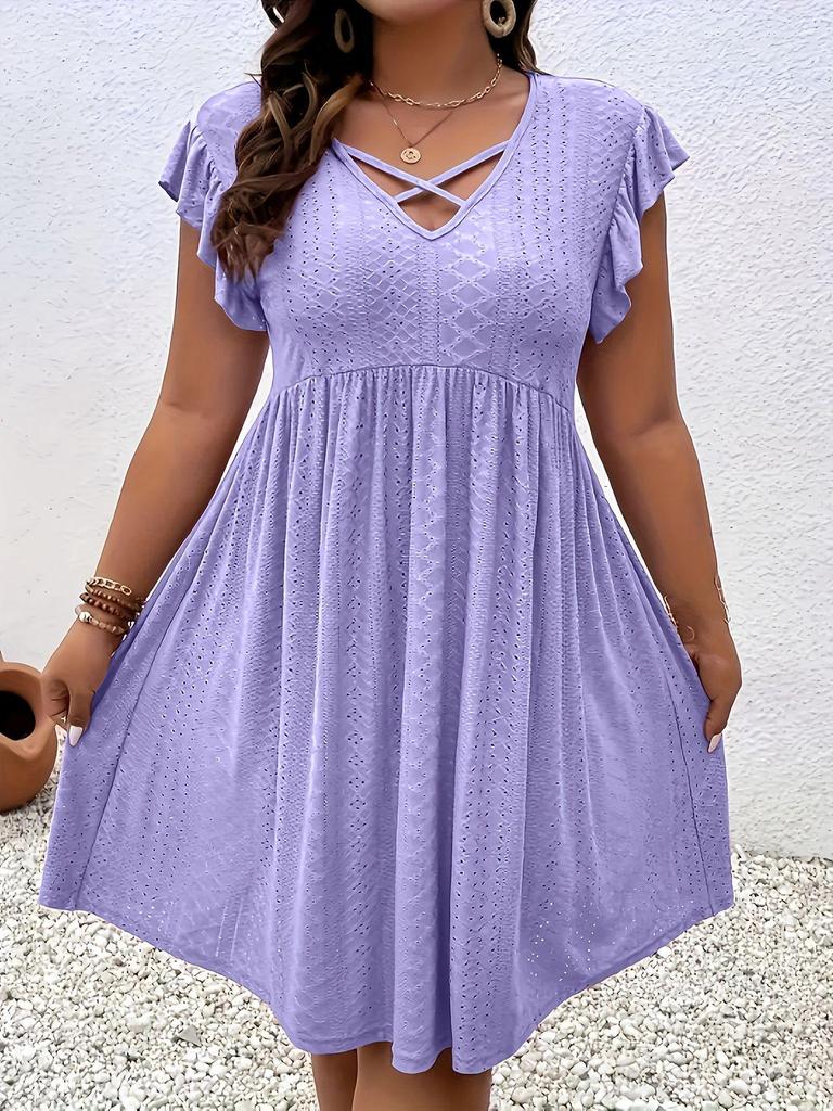 2025 European Spring Women's V-neck Hollow Short Sleeve Cover-up Dress