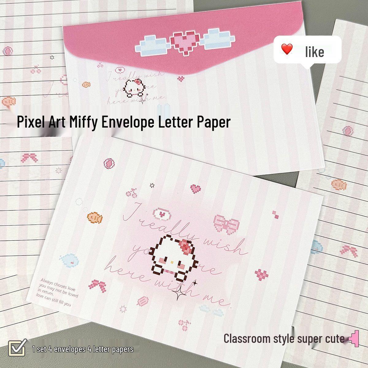 

Pixel Cat Cartoon Creative Stationery: Cute High-Value Student Holiday Blessing Letter Paper Envelope
