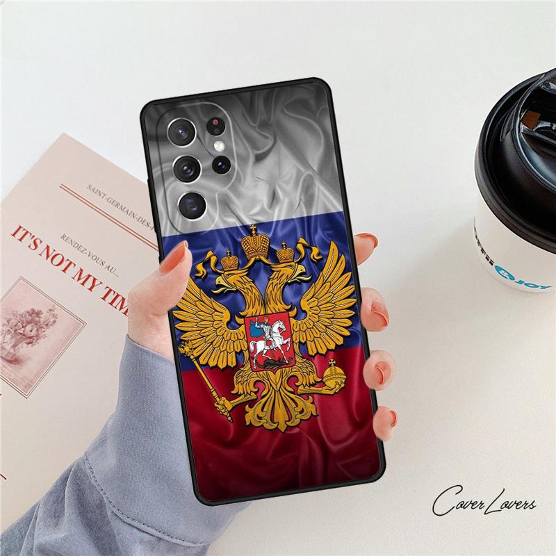 Russia Flag Coat Of Arms Phone Case For Samsung Galaxy S24 S25 S23 S22 Ultra Note 10 20 Plus S20 S21 FE Cover