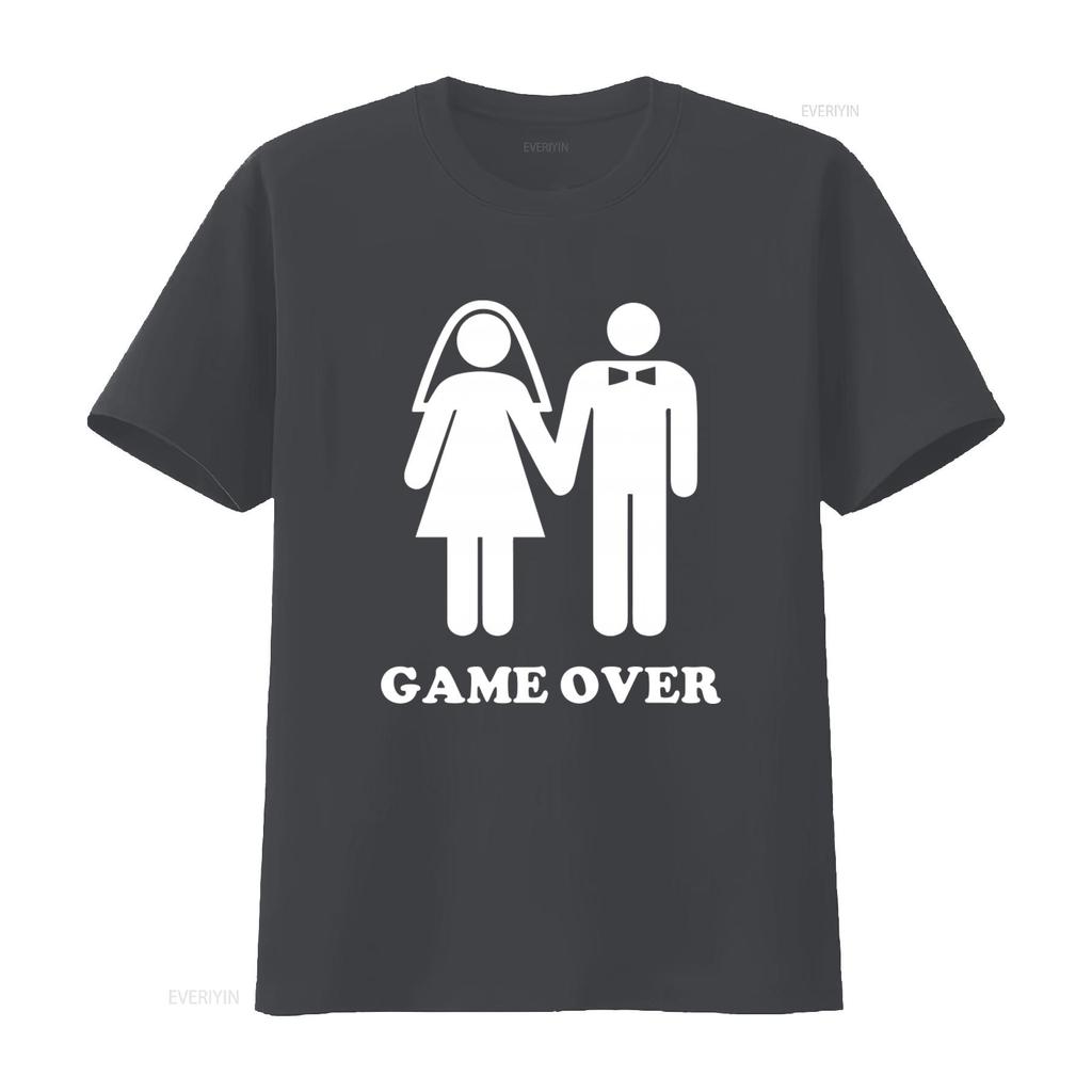 Funny Game Over Design Bachelor Party Men Wedding Groom T Shirt vintage Washed designer clothes Comfortable graphic Casual