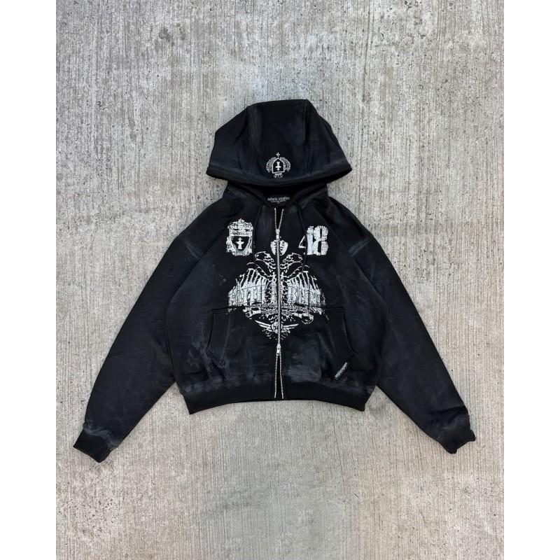 Vintage American Graffiti Print Hooded Cardigan Set Loose Fit Streetwear Teens