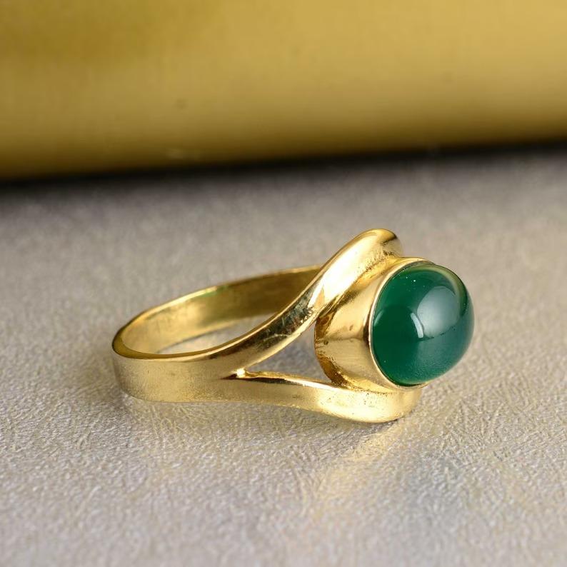 Green Onyx Gemstone Ring, Solid 925 Sterling Silver Ring, Yellow Gold Ring, Handmade Ring, Statement Ring, Women Ring, Silver Ring