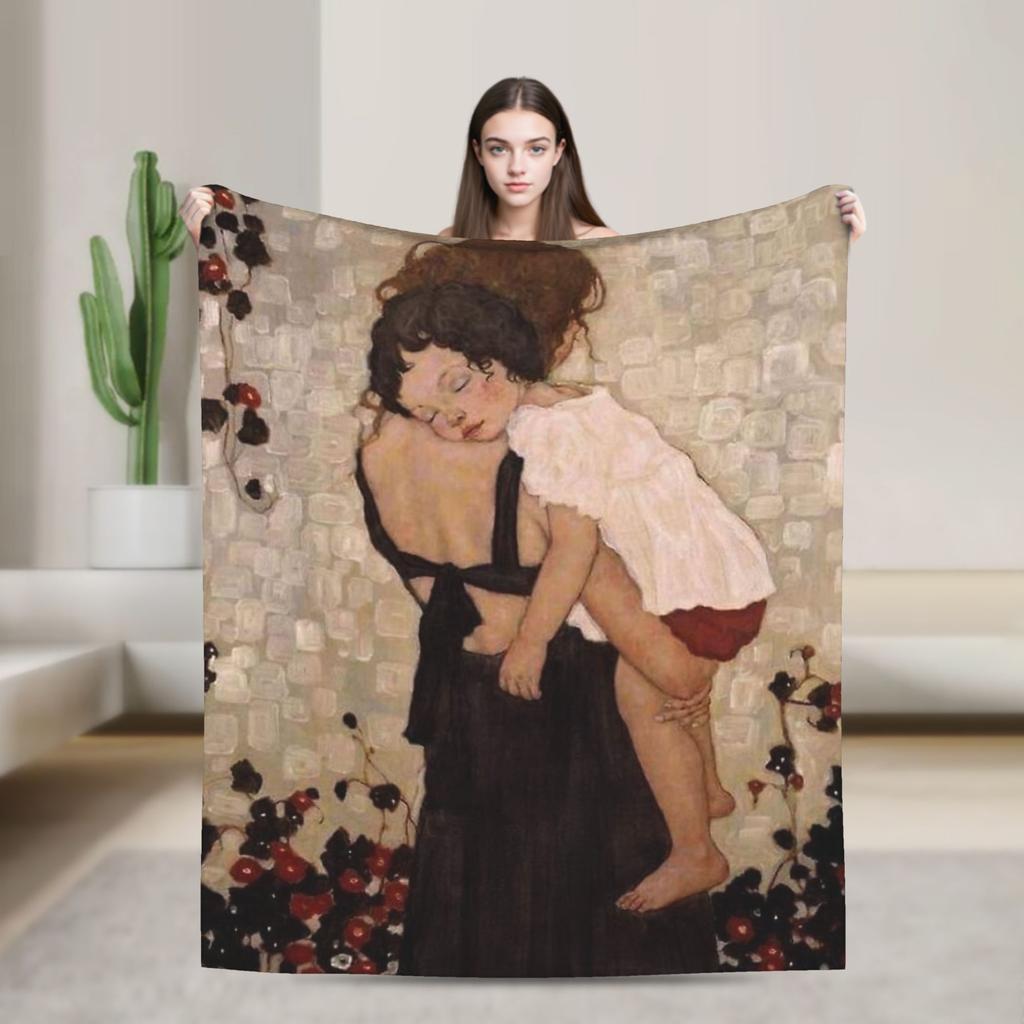 Timeless Maternal Bond-Inspired by Gustav Klimt Mother And Child Blanket Winter Decorative Living Room Novelty Bedspread