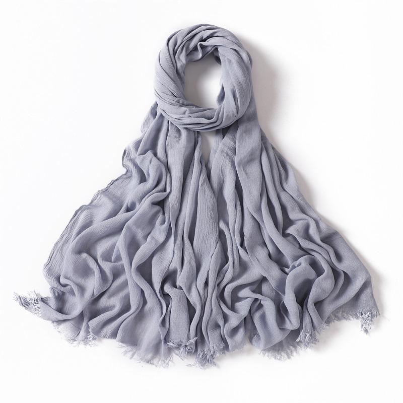% Rayon Pleated Solid Color Human Cotton Two-end Beard Bag Headscarf Female, New Breathable Soft Scarf