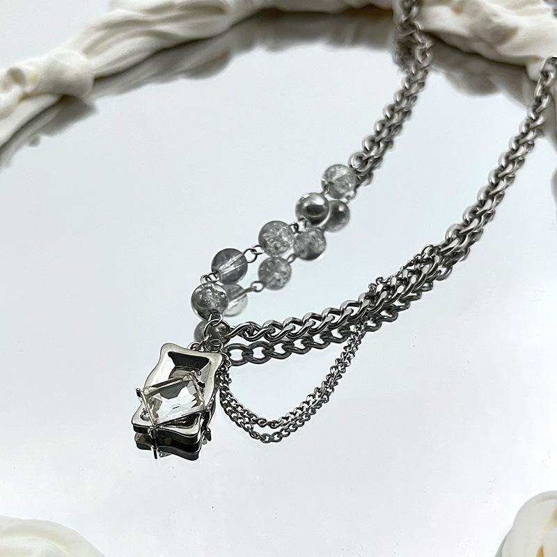 Original Iceberg Cracked Ice Bead Zircon Sweater Chain Women American Geometric Sweet Cool Wind Long Clavicle Necklace Daily Street Decor Jewelry