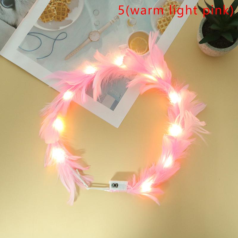 Led Feather Wreath Crown Light-Up Luminous Headdress For Women Girls Wedding Christmas Glow Party Decoration