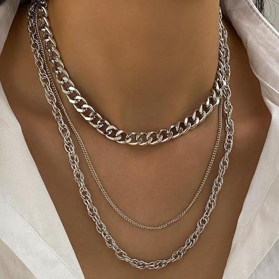Hip Hop Gothic Thick Chain Collar Necklace For Women Multi Layered Metal Girls Fashion Party Jewelry Gift