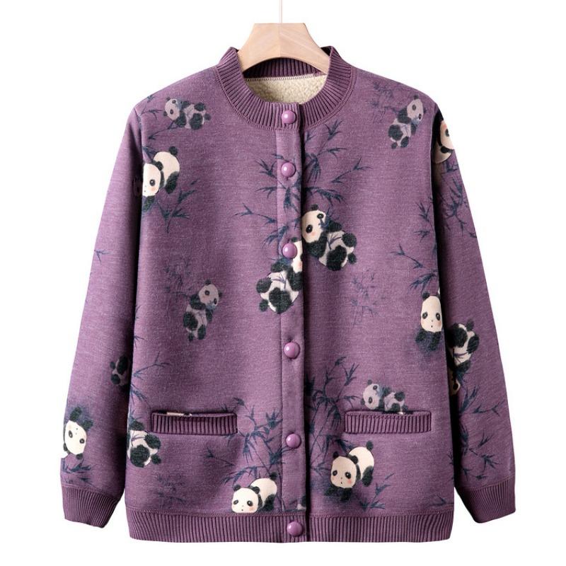 

Женский вязаный флисовый костюм для среднего и пожилого возраста, новый кардиган на осень и зиму, утолщенный свитер, кардиган для мамы на осень 5XL (recommended 150-82.5 kg) фиолетовый