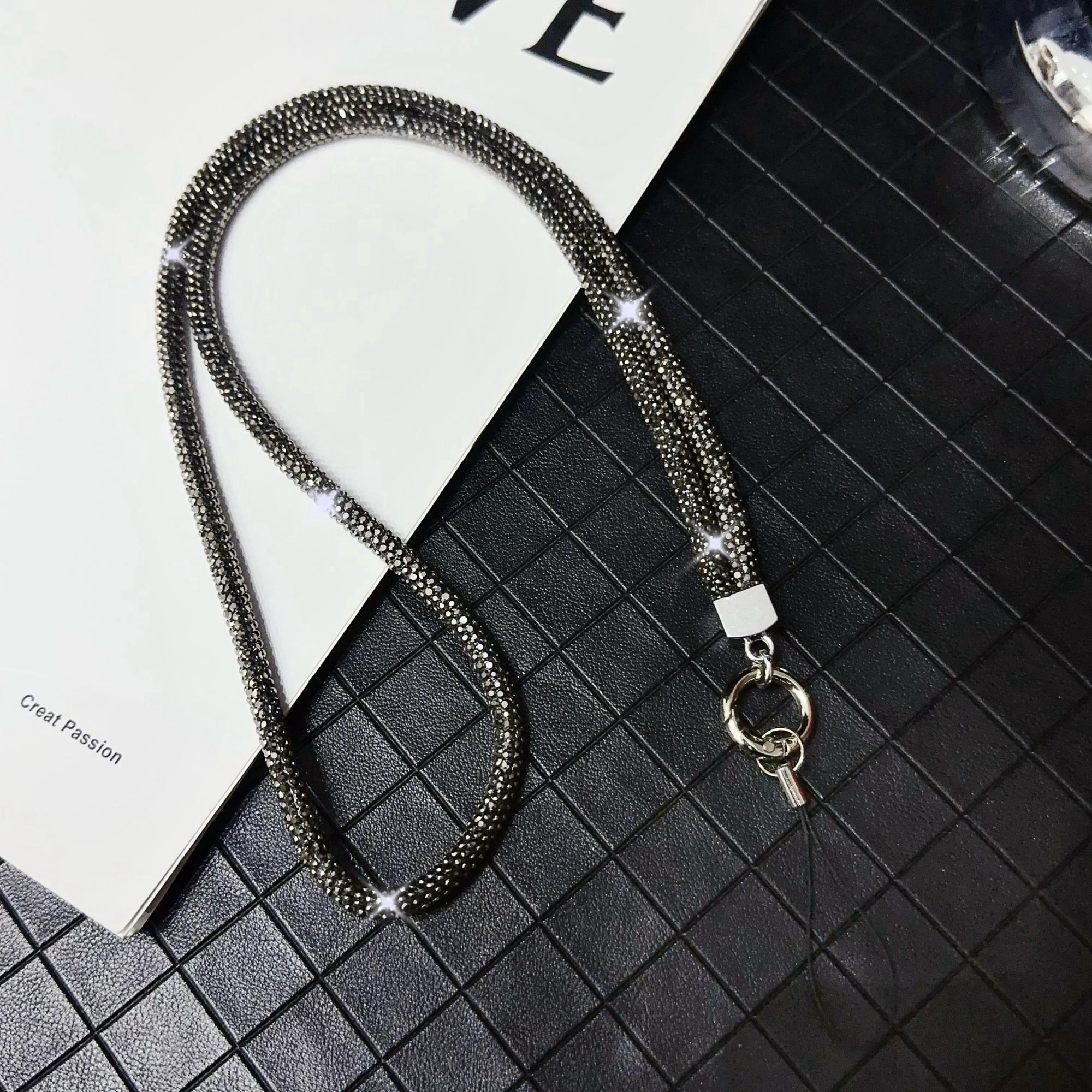 

Stylish Rhinestone Phone Lanyard Cotton Rope Universal Neck Strap, Length: 80cm G