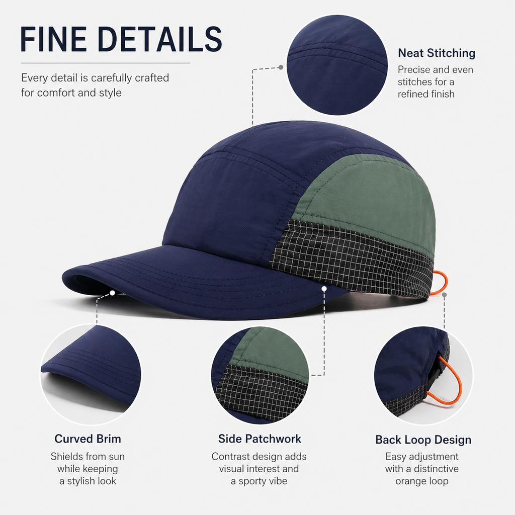 Quick Dry 5 Panel Cap Men Lightweight Running Hat Color Block Plaid Breathable Sports Baseball Cap Large Head Outdoor Cycling